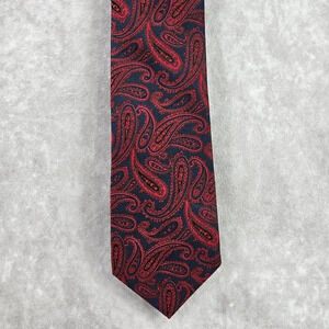 Pronto Plomo‎ Platinum Red Blue Floral Paisley 100% Silk Men's Neck Tie